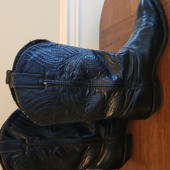 Vintage 80s Black Leather Code West Western Cowboy Boots Size 10 Vibram Sole - Picture 5 of 10